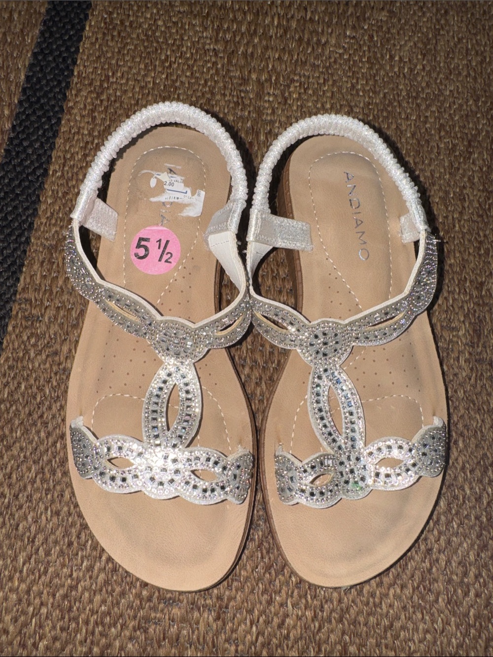 Girls' Silver Rhinestone Sandals - Beige Footbed